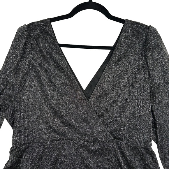 Torrid Size 4 4X Knit Glitter Lurex Surplice Peplum Top Deep Black Metallic - Picture 6 of 10